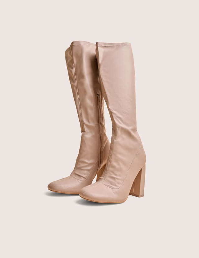 Public Desire Christina Nude Pu Pointed Toe Block Heel Knee High Boots - 2