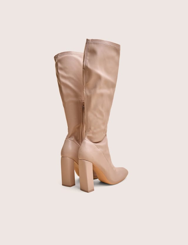 Public Desire Christina Nude Pu Pointed Toe Block Heel Knee High Boots - 3