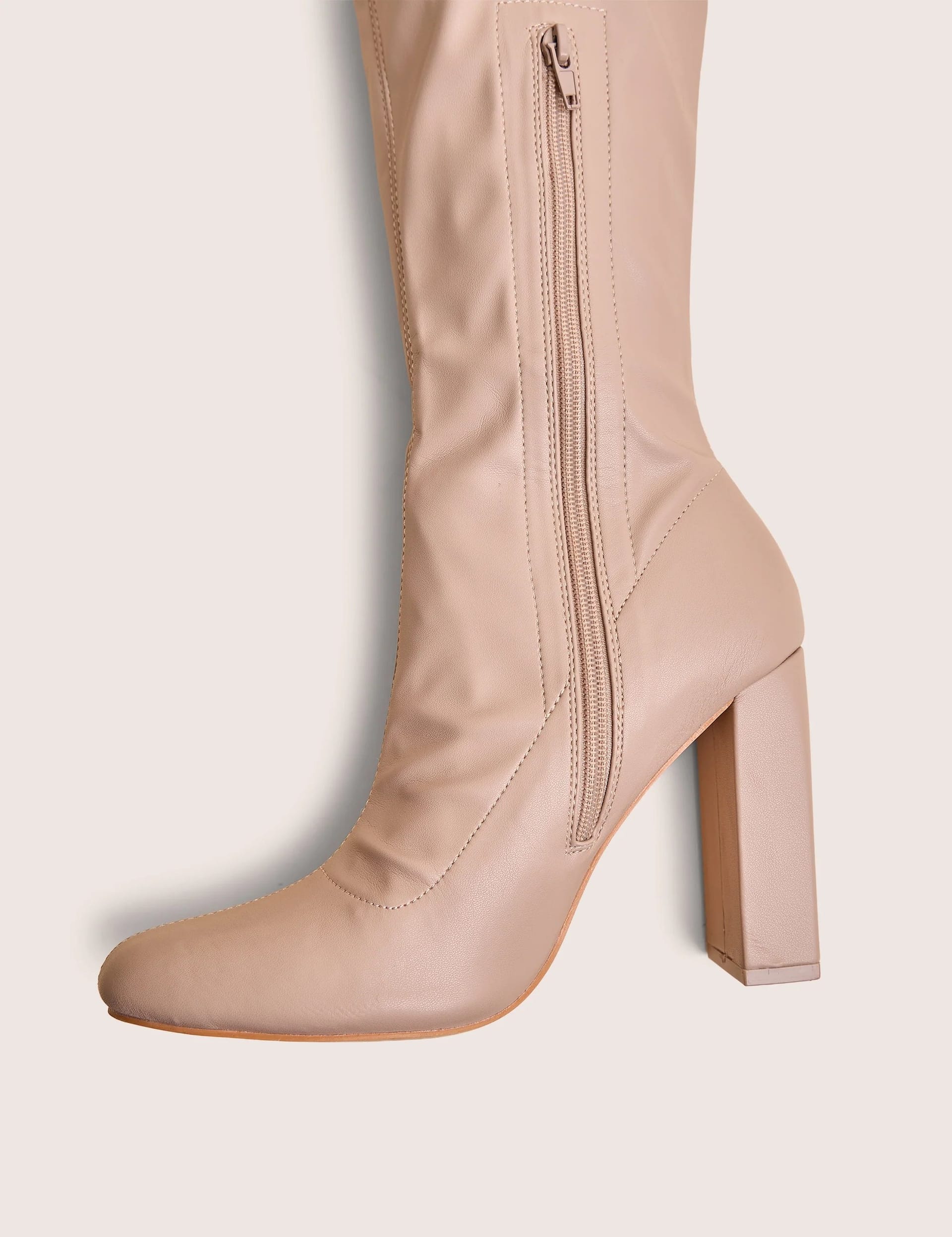 Public Desire Christina Nude Pu Pointed Toe Block Heel Knee High Boots - 4