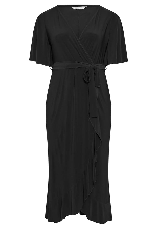 Yours Yours Women's Ruffle Hem Wrap Maxi Dress in Black - 2