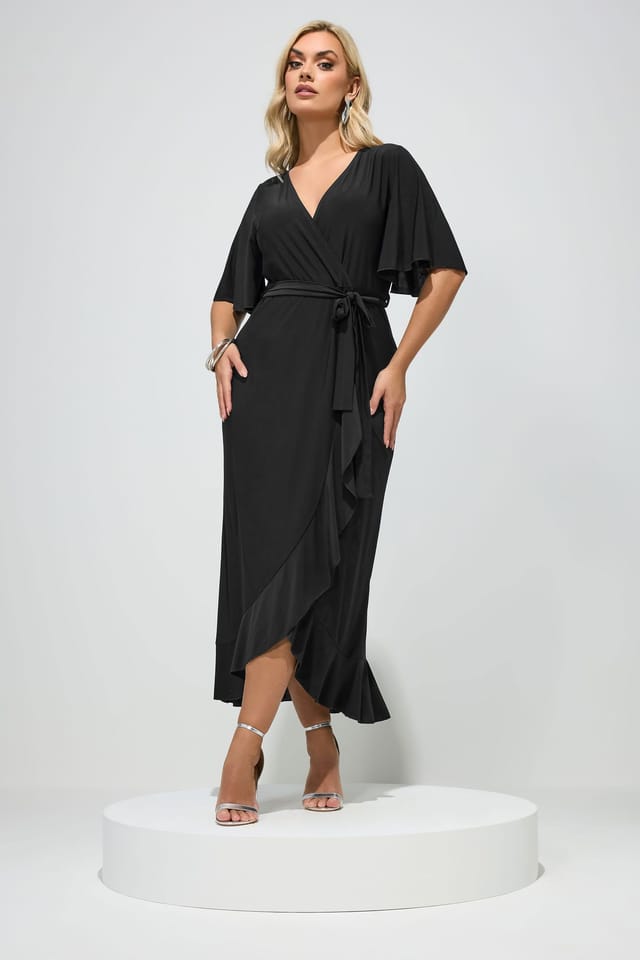 Yours Yours Women's Ruffle Hem Wrap Maxi Dress in Black - 3