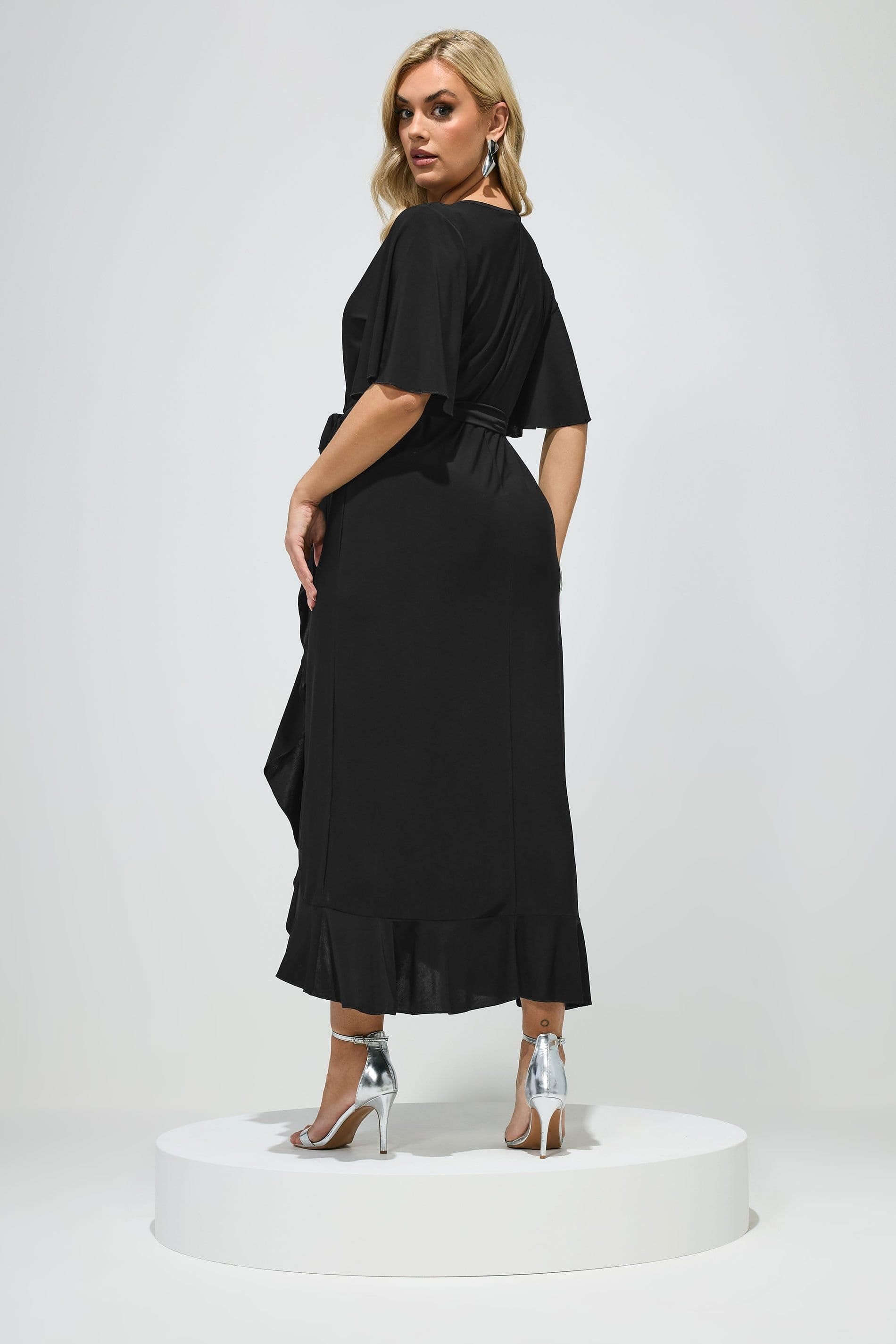 Yours Yours Women's Ruffle Hem Wrap Maxi Dress in Black - 4