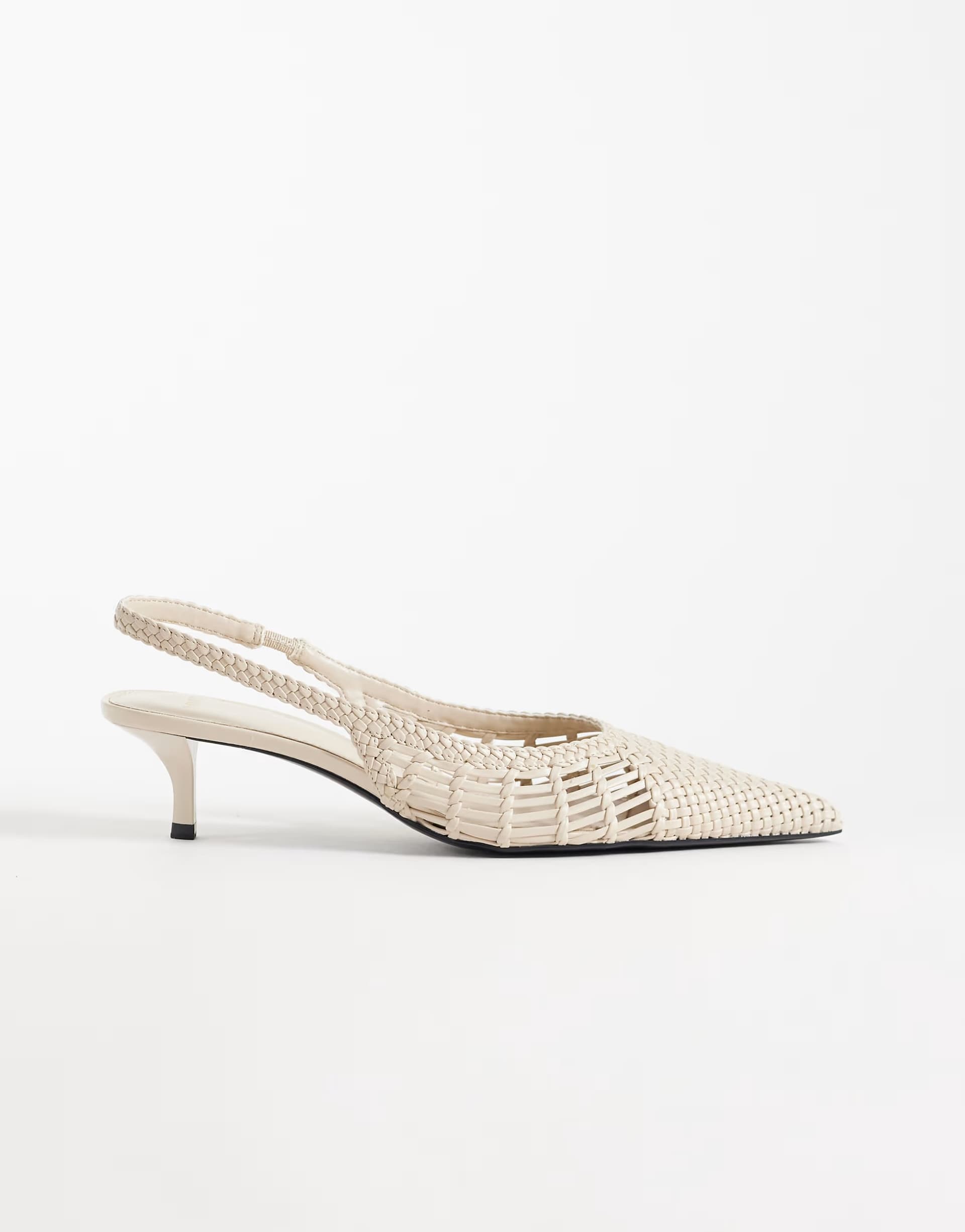 ASOS Mango faux leather braided kitten heel slingbacks in beige