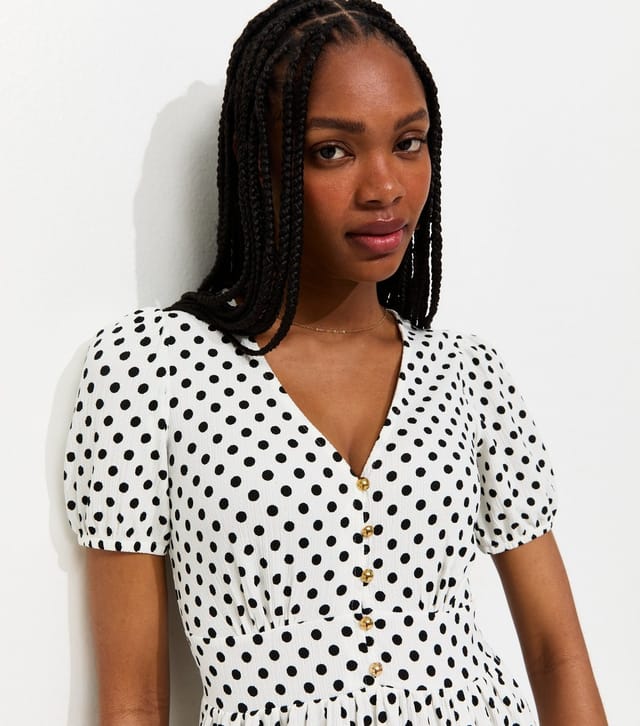 New Look Women's Cream Polka Dot Short Sleeve Midi Dress New Look - 2