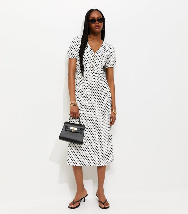 New Look Women's Cream Polka Dot Short Sleeve Midi Dress New Look - 3