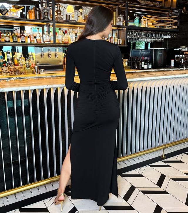 AX Paris Women's Dark Black Ruched Waist Long Sleeve Maxi Dress AX Paris New Look - 3