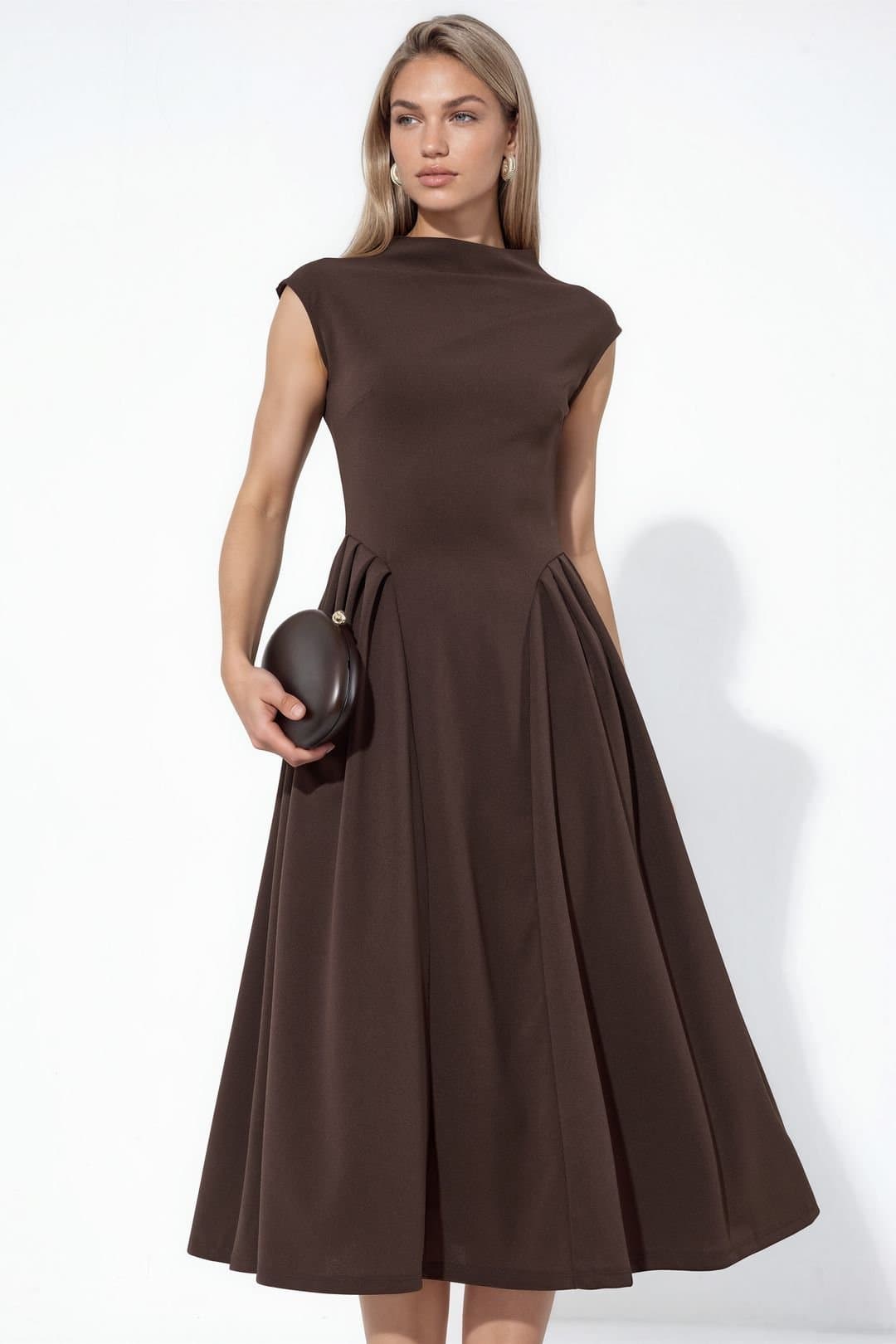 Busem Busem Women's Textured Paneled Midi Dress in Brown