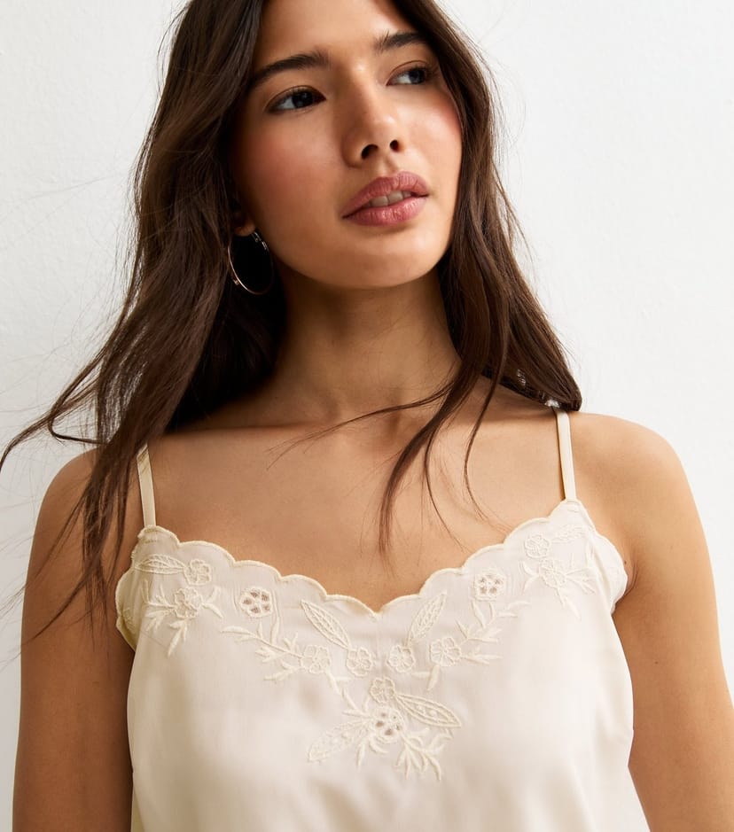 New Look Women's Cream Embroidered Strappy Cami Top New Look - 1