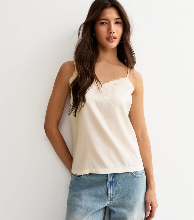 New Look Women's Cream Embroidered Strappy Cami Top New Look - 2
