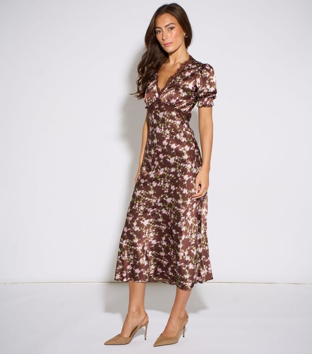 Gini London Women's Brown Satin Lace Midi Dress Gini London New Look - 3
