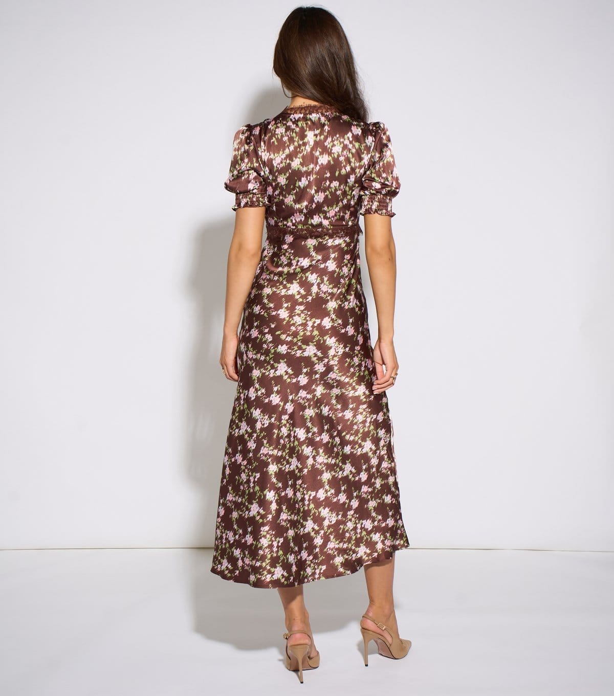 Gini London Women's Brown Satin Lace Midi Dress Gini London New Look - 4