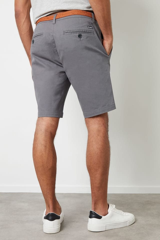 Threadbare Threadbare Men's 'Conta' Cotton Turn-Up Chino Shorts with Woven Belt in Mid Grey - 2