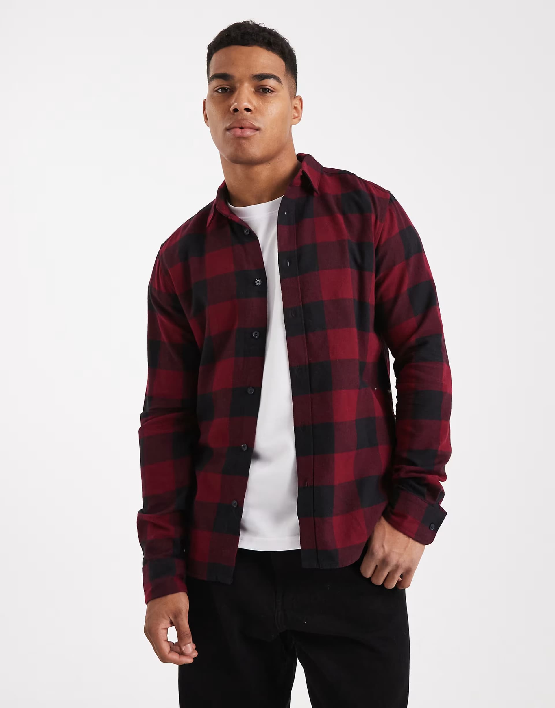 ASOS ONLY & SONS buffalo check shirt in red and black