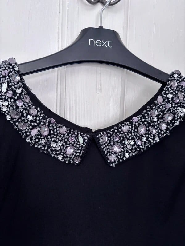 New Look Black Jewel Embellished Collar Blouse
