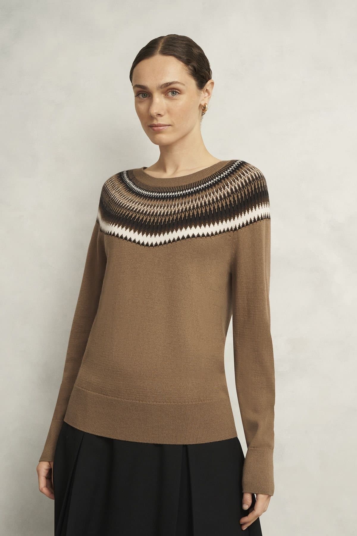 Hobbs London Hobbs London Women's Greta Fairisle Jumper in Light Brown