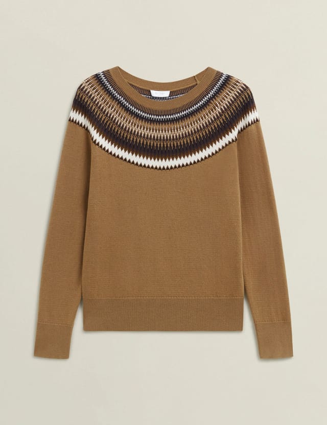 Hobbs London Hobbs London Women's Greta Fairisle Jumper in Light Brown - 2