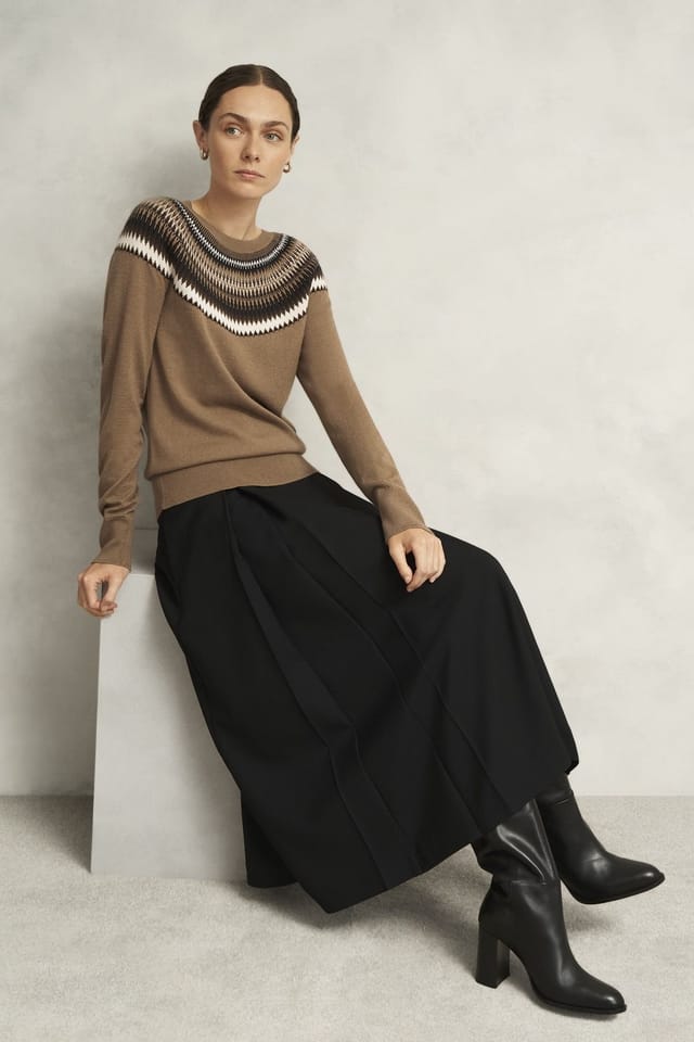 Hobbs London Hobbs London Women's Greta Fairisle Jumper in Light Brown - 3
