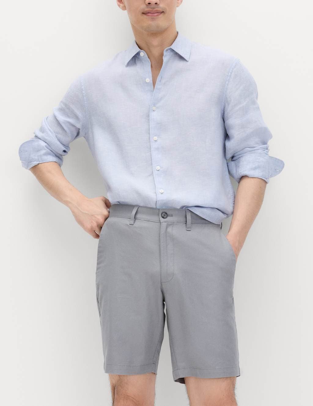 Marks & Spencer M&S Linen Blend Chino Shorts Pewter
