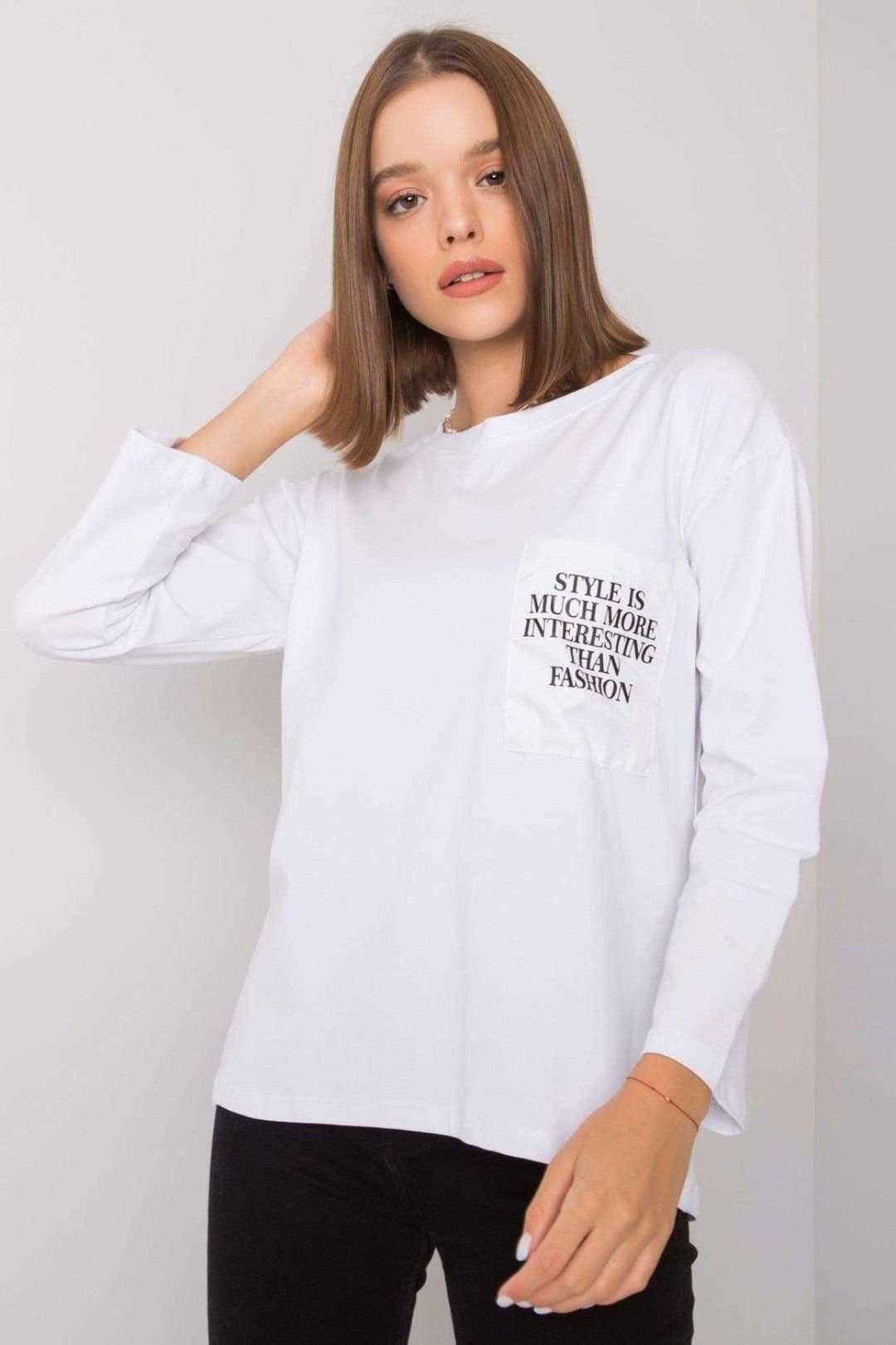 Love Lace Love Lace White Cotton Long-Sleeve Blouse with Pocket
