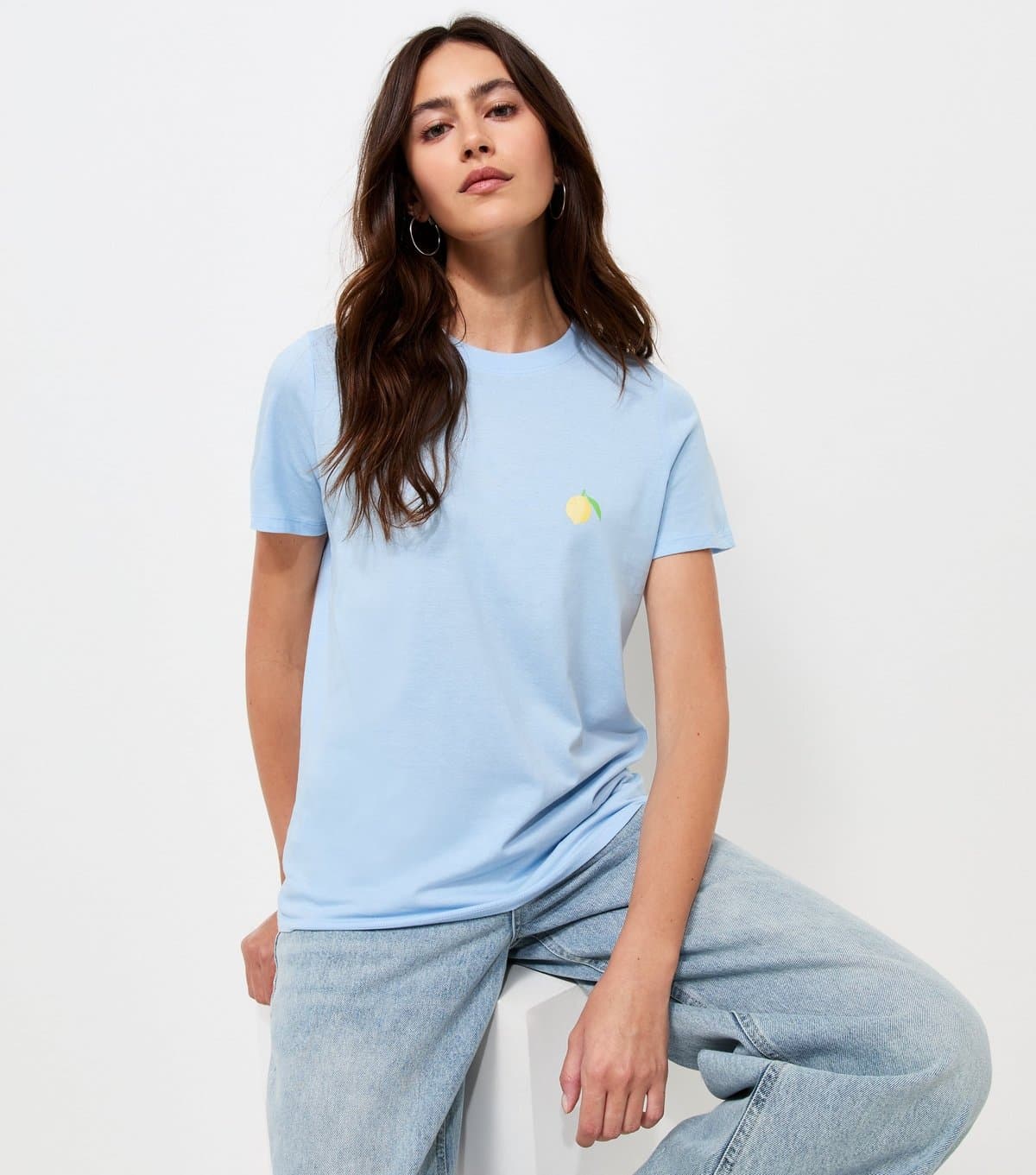 New Look Women's Light Blue Cotton Lemon Print Relaxed Fit T-Shirt New Look