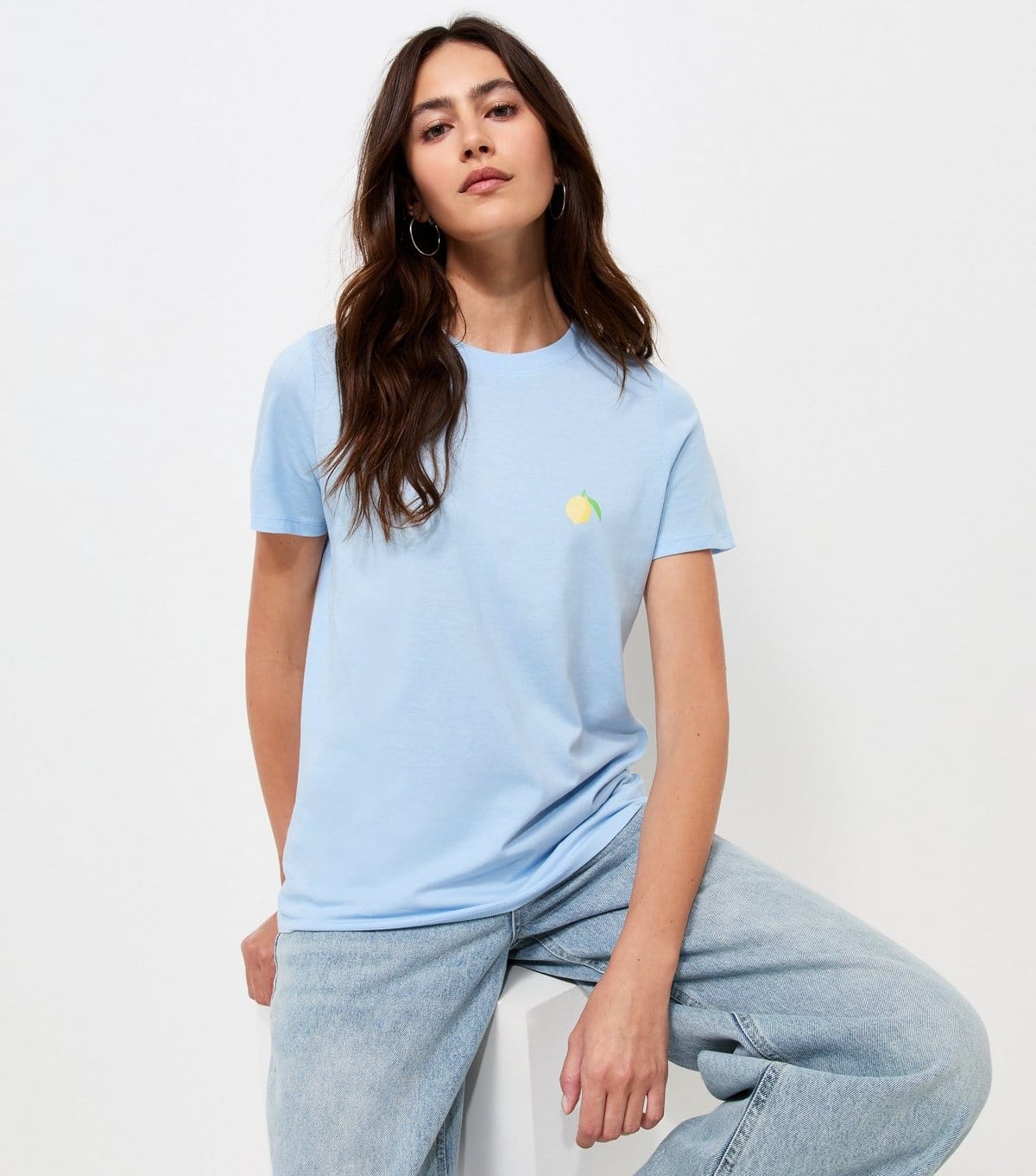 New Look Light Blue Cotton Lemon Print T-Shirt