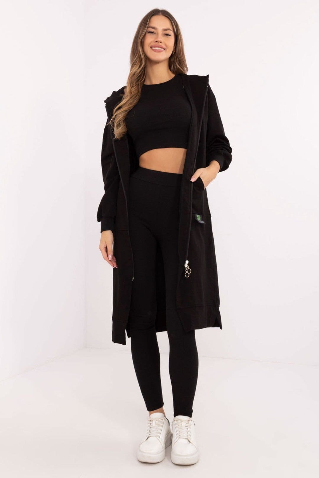 Love Lace Black Cotton Elastane Zip Hoodie Top Leggings Set