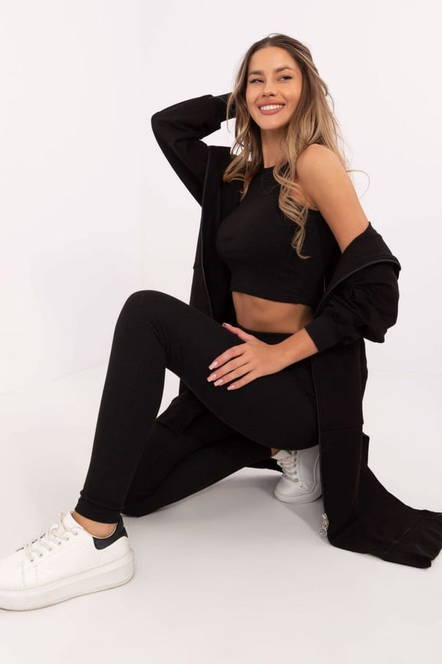 Love Lace Love Lace Women's Cotton Elastane Zip Hoodie Top Leggings Set in Black - 2