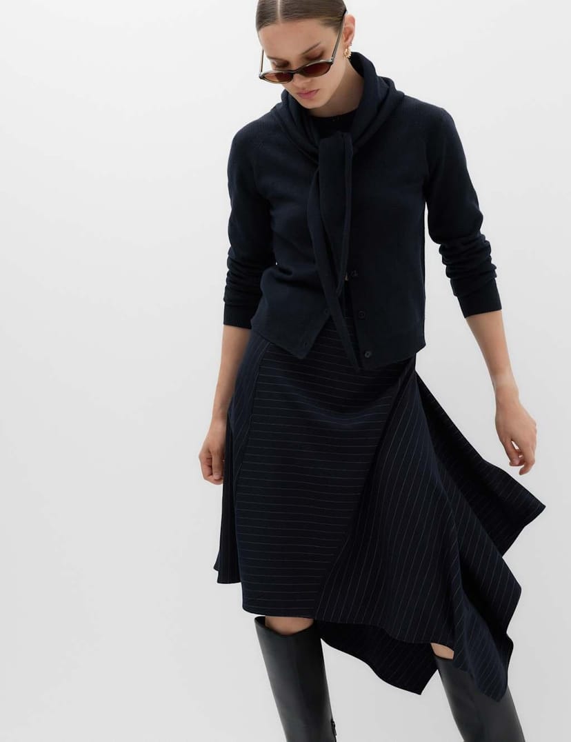 Marks & Spencer M&S Pinstripe Midi Asymmetric Skirt Navy Mix - 1