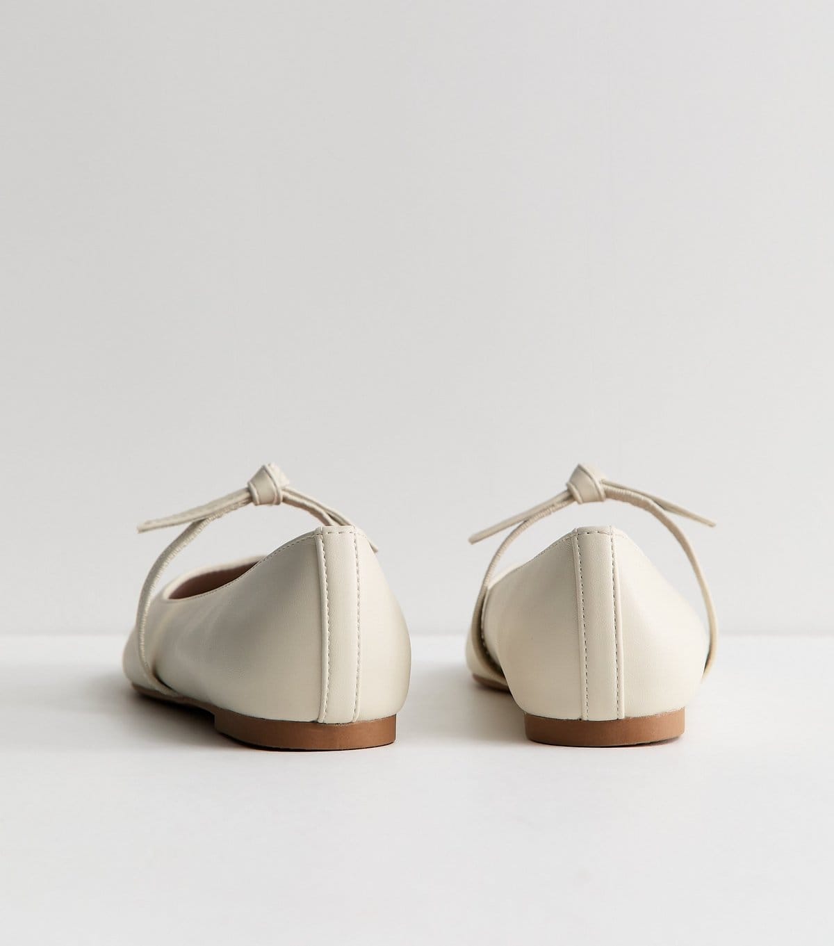 New Look Women's Wide Fit  Off White Faux Leather Bow Strap Mary Jane Flats Vegan New Look - 4