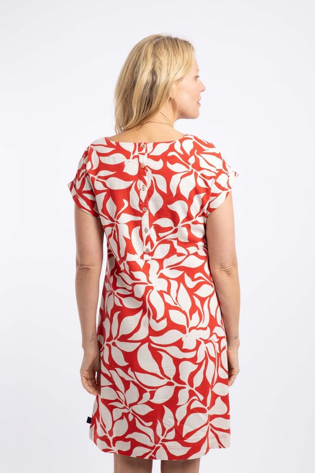 Weird Fish Weird Fish Women's Tampa Printed Linen Rich Dress in Red - 3