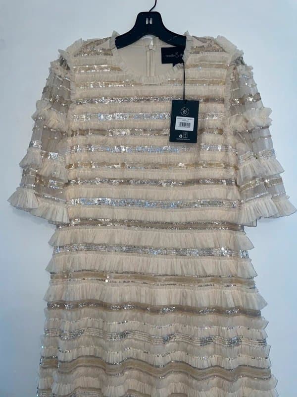 Needle & Thread Needle & Thread Nancy Frill Champagne Maxi Summer Occasion Gown Dress Size UK 16 US 12