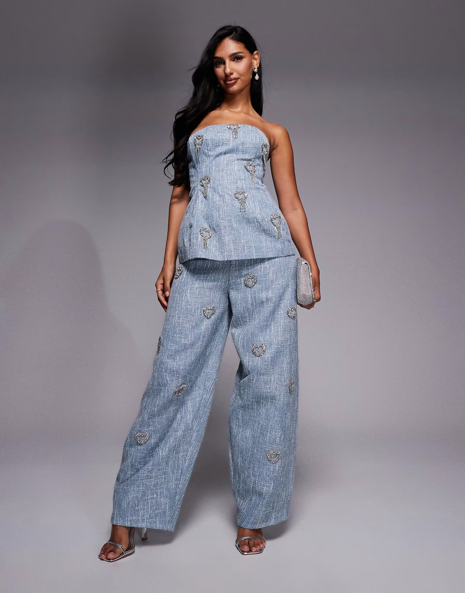 ASOS ASOS LUXE co-ord embellished in blue boucle - 1