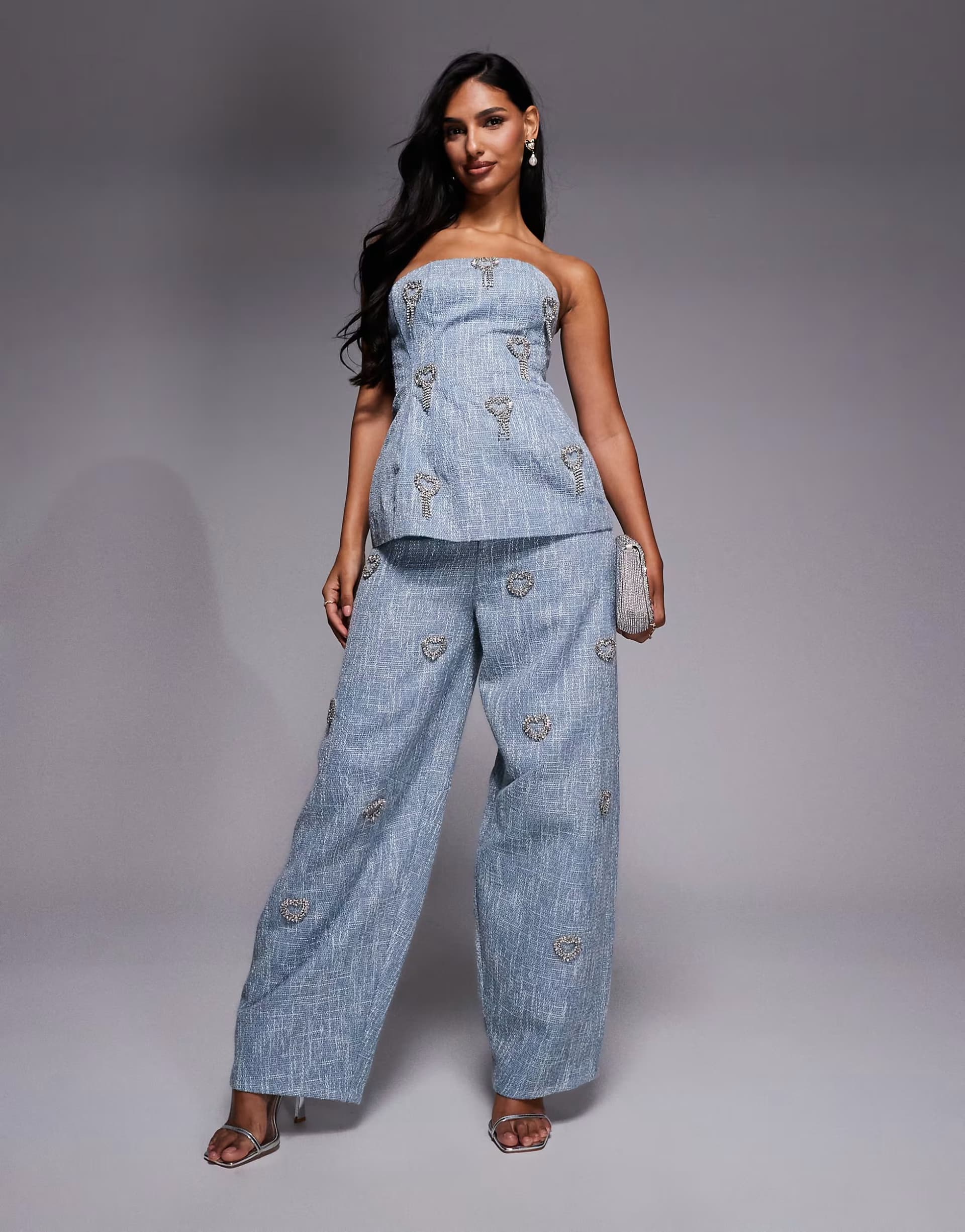 ASOS ASOS LUXE co-ord embellished in blue boucle