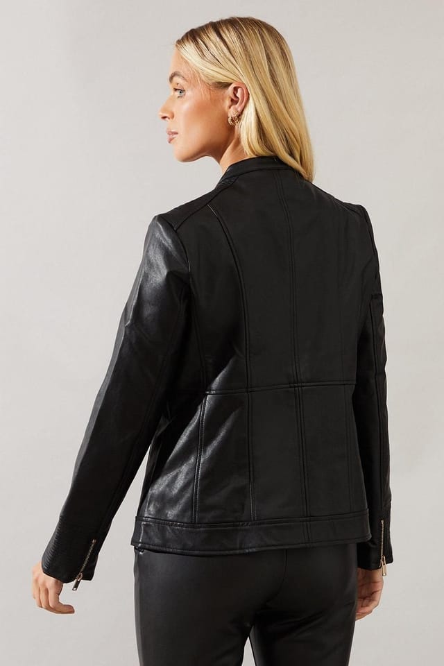 Wallis Wallis Women's Petite Black Faux Leather Seam Detail Jacket - 3