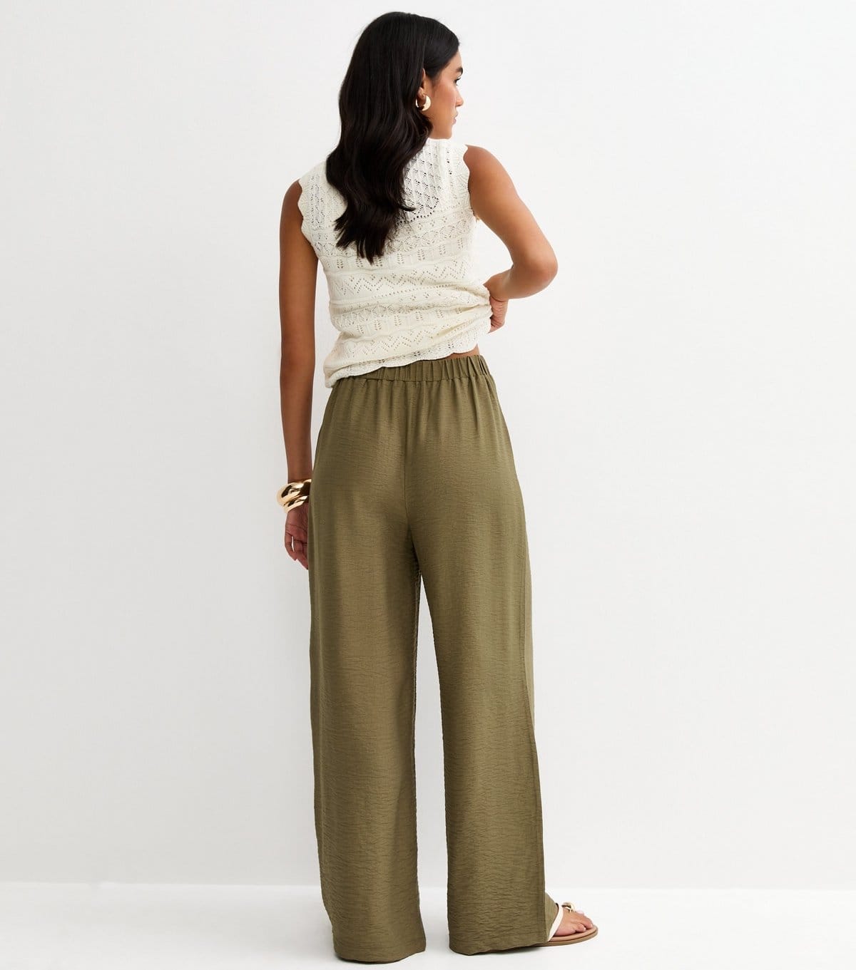 New Look Women's Dark Khaki Pull On Wide Leg Trousers New Look - 4