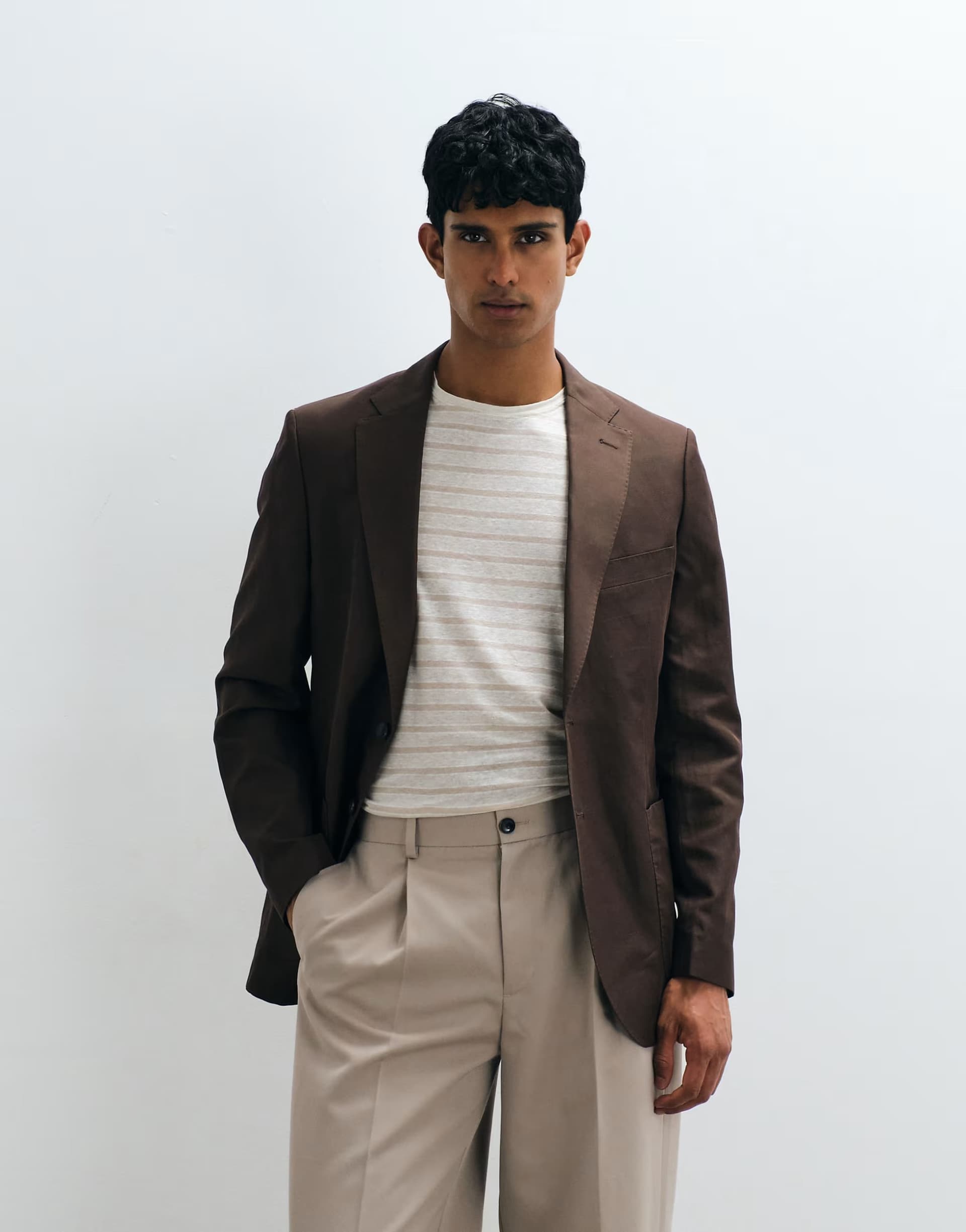 ASOS Mango Ethereal slim fit linen mix suit blazer co-ord in brown