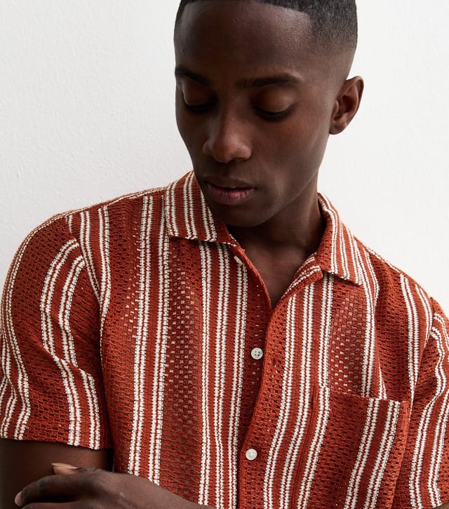 New Look Men's Red Regular Striped Textured Knit Shirt New Look - 2