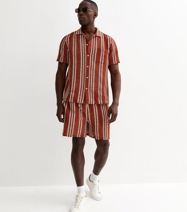 New Look Men's Red Regular Striped Textured Knit Shirt New Look - 3