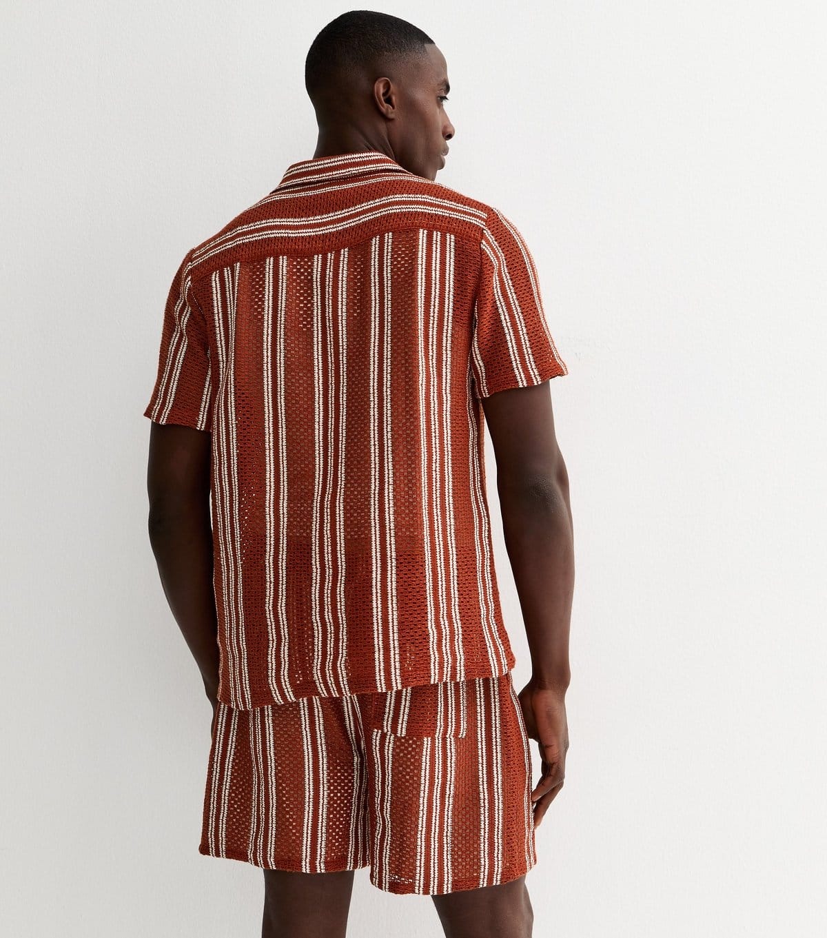 New Look Men's Red Regular Striped Textured Knit Shirt New Look - 4