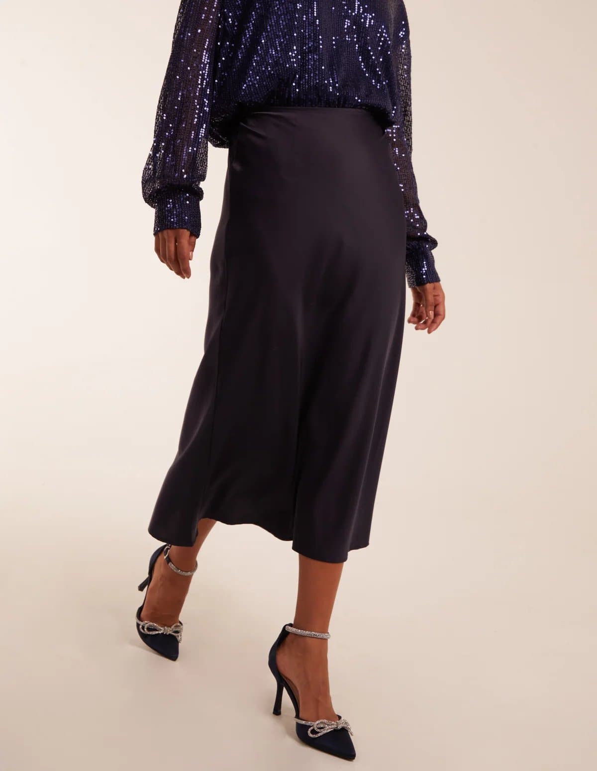 Blue Vanilla Satin Bias Midi Skirt