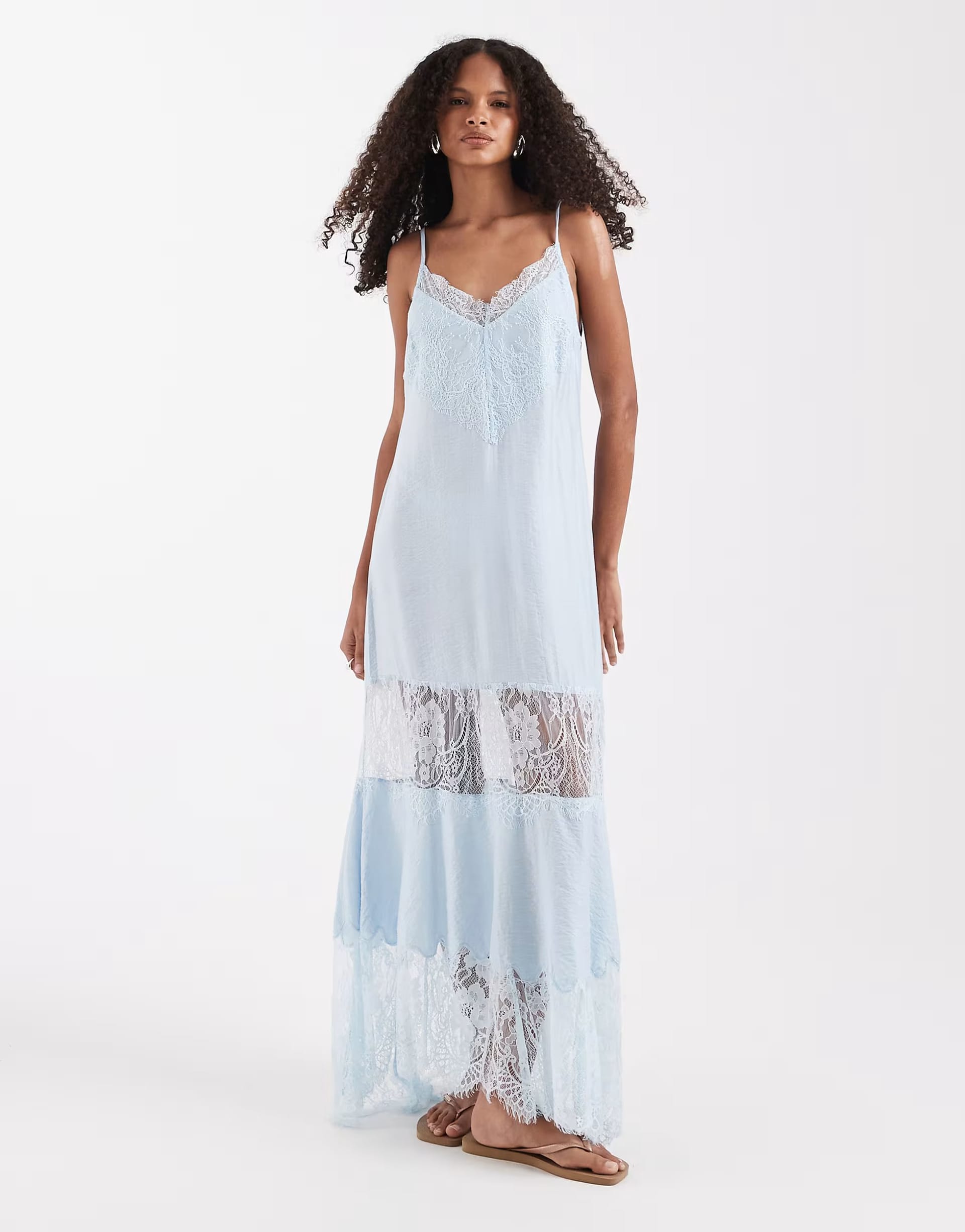 ASOS Lace Insert Hanky Hem Maxi Dress in Blue