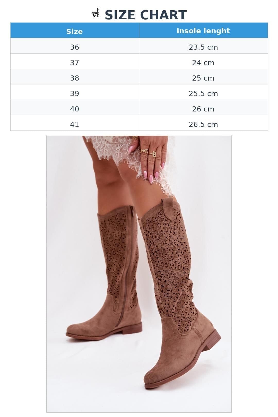 Love Lace Love Lace Women's Boho Cutout Boots Flat Heel Zipper Closure in Brown - 4