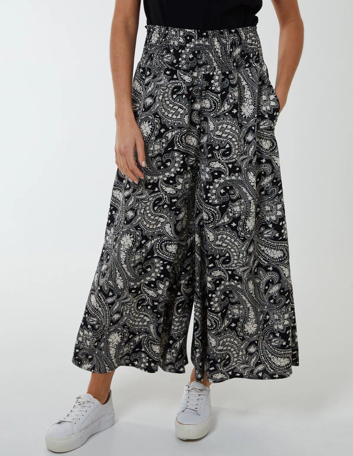 Blue Vanilla Shirred Wide Leg Trousers