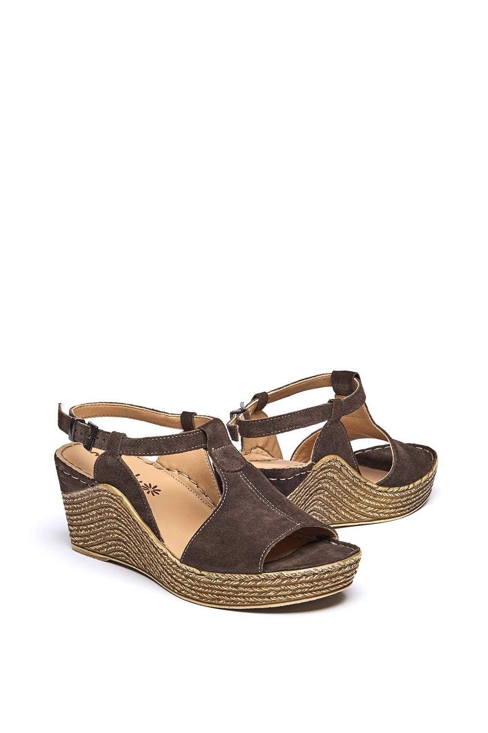 Moshulu Moshulu Women's 'Peach Melba 2' T-Bar Wedge Sandals in Dark Brown - 2