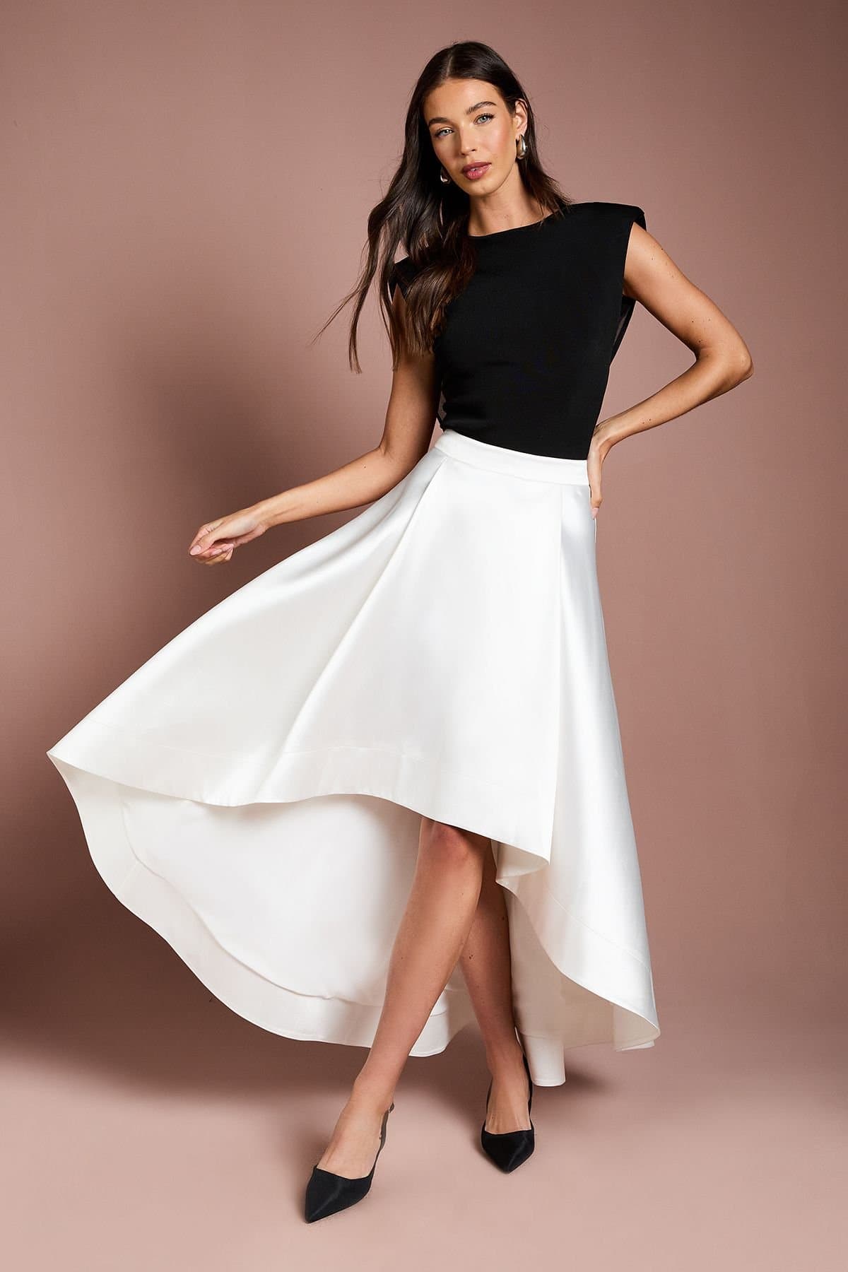 Coast Coast Ivory High Low Structured Twill Midi Skirt
