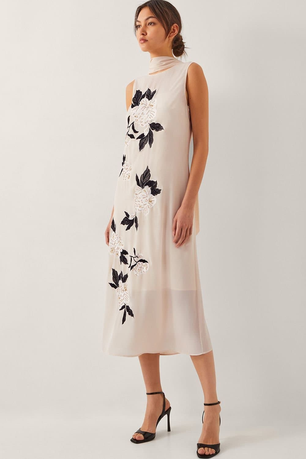 Monsoon Monsoon Women's Ari Floral Embellished Midi Dress Cream