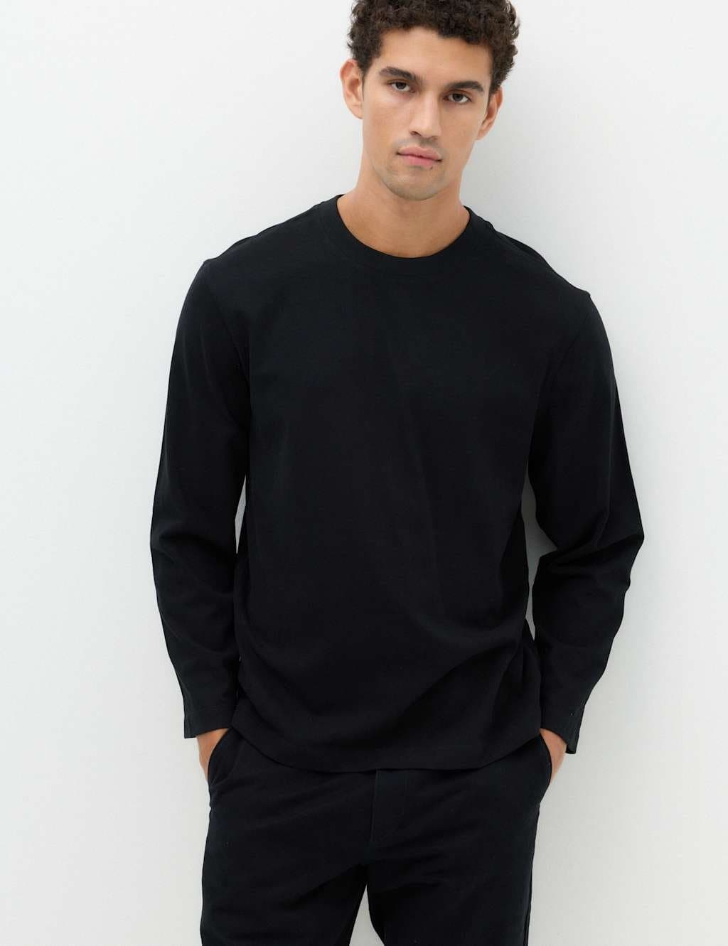 Marks & Spencer M&S Pure Cotton Soft Touch Long Sleeve T-Shirt Black