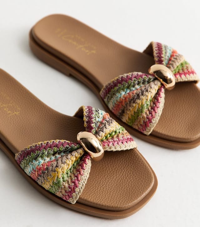 New Look Women's Wide Fit Multicolour Faux Raffia Ring Mule Sandals Vegan New Look - 3