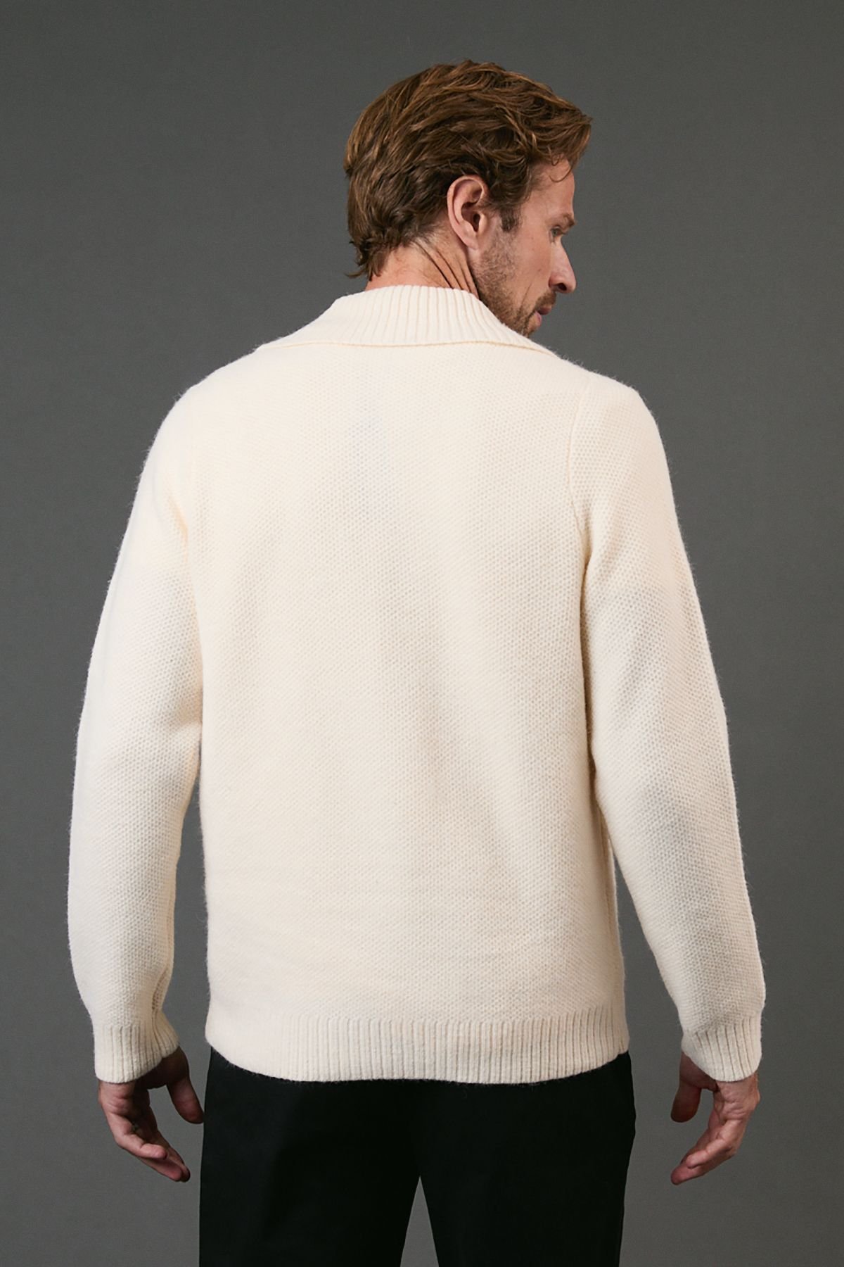 Maine Maine Men's Shawl Neck Knitted Cardigan in Off-White - 3