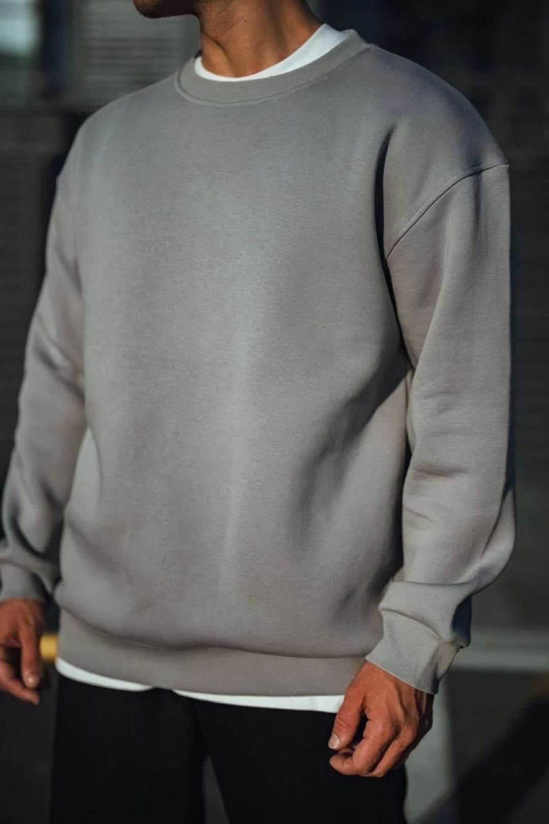 Janes Janes Men's Crew Neck Basic Sweatshirt in Grey